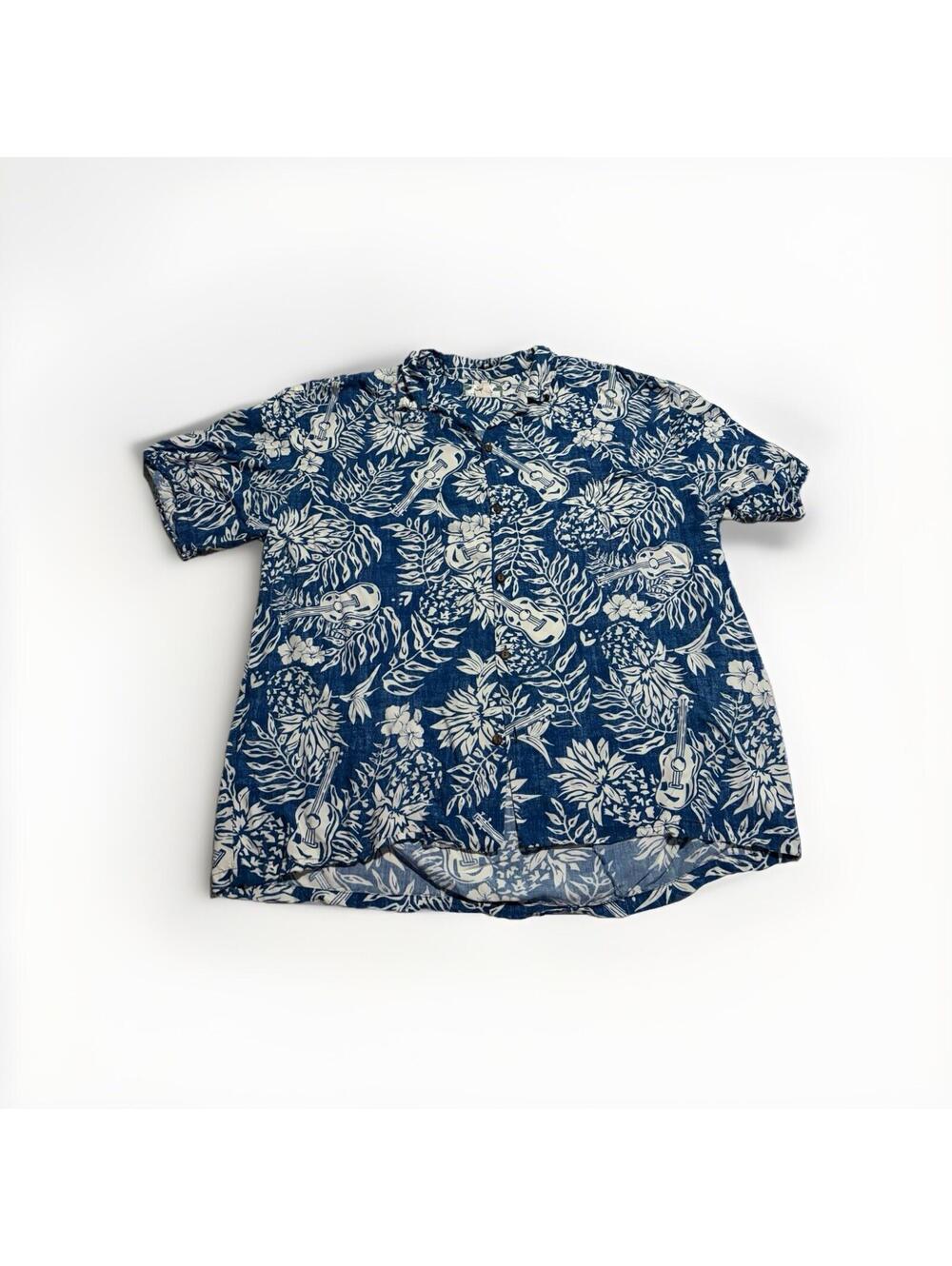 Two Palms Hawaiian Aloha Shirt Mens 2XL Blue Tribal Print Short Sleeve Button Up